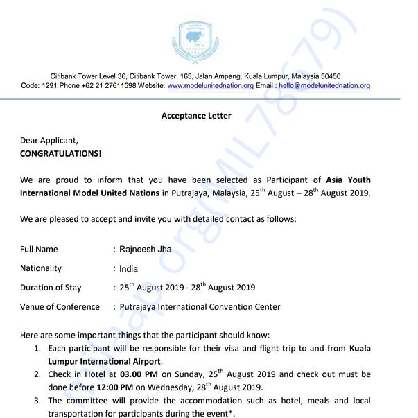 Admission letter