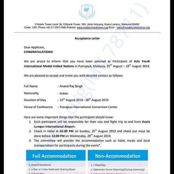 Admission letter