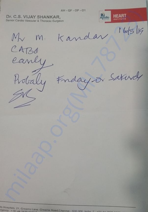 Doctor written for operation