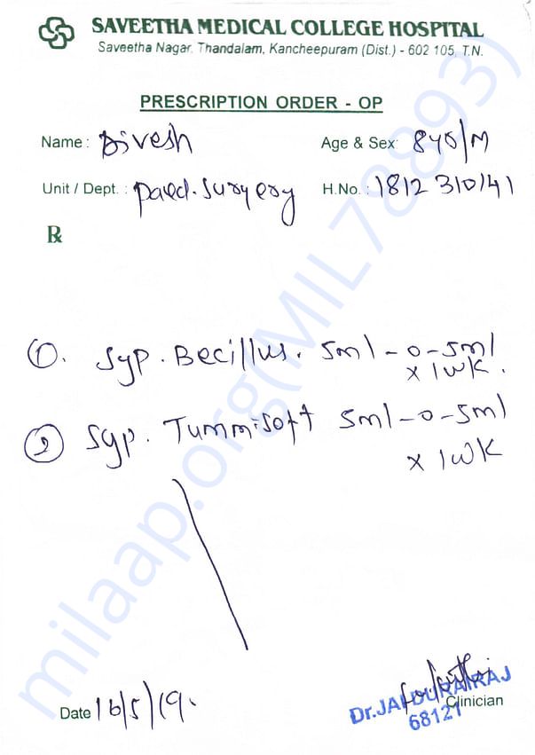 Current prescription before surgery