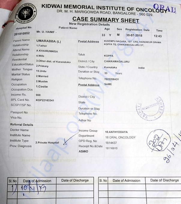 Case summary sheet