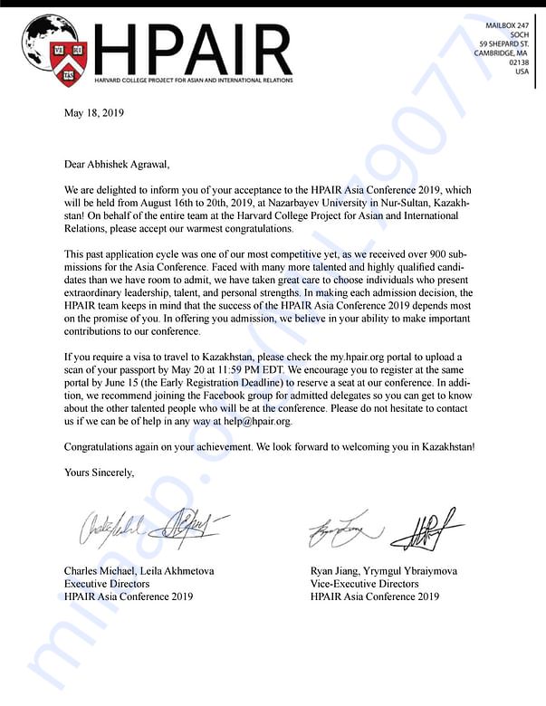 Acceptance Letter