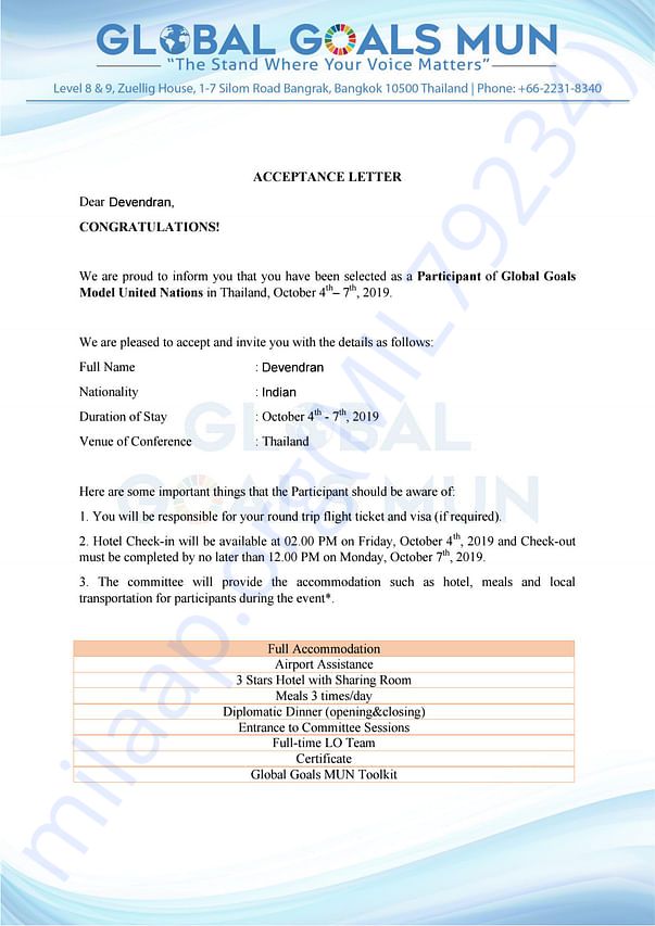 Admission letter