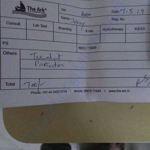Bill for treatment at The Ark - 7.5.2019
