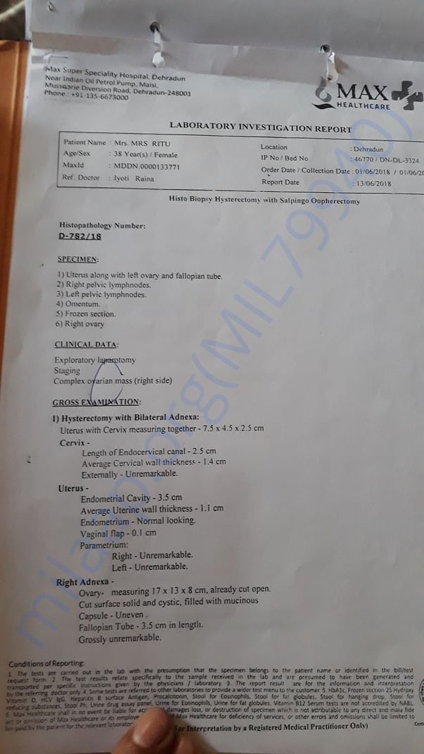 Lab Investigation Report Of Max Hospital Dehradun; Page 2