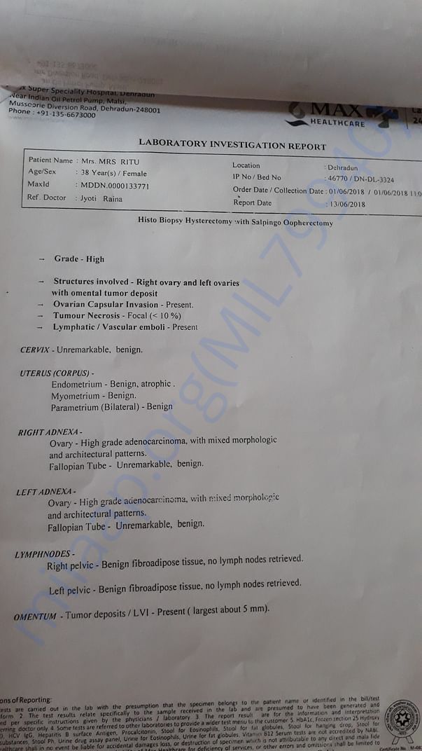 Lab Investigation Report Of Max Hospital Dehradun; Page 3