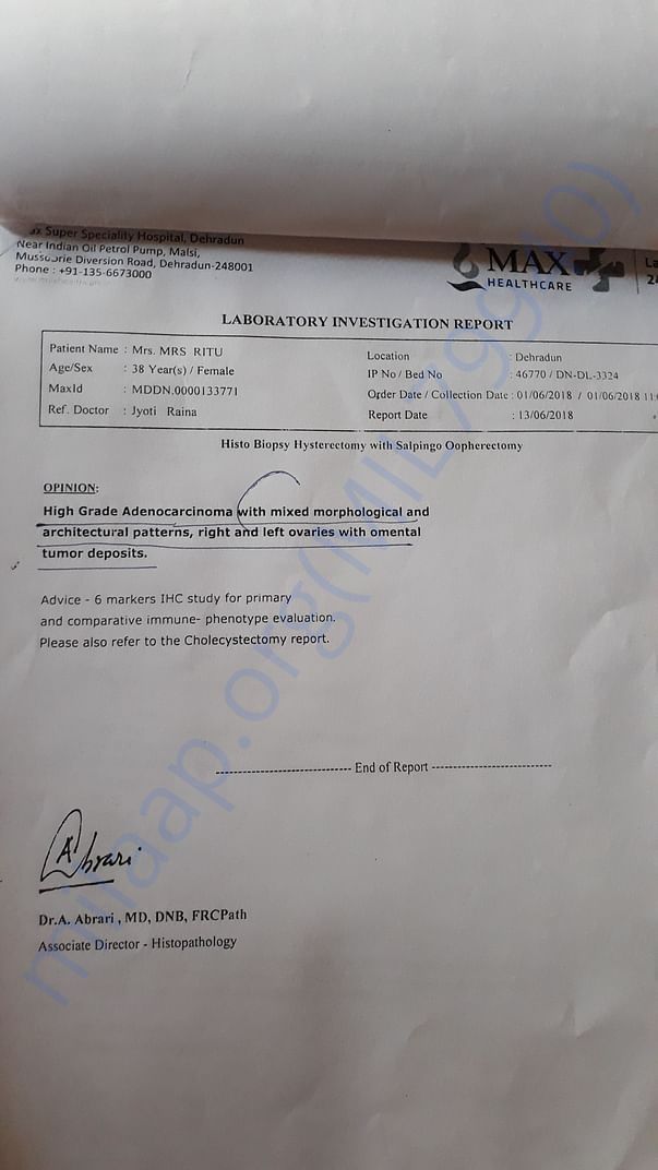 Lab Investigation Report Of Max Hospital Dehradun; Page 4