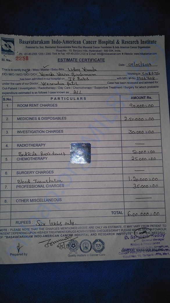 Medical Bills fr Uday Vemula