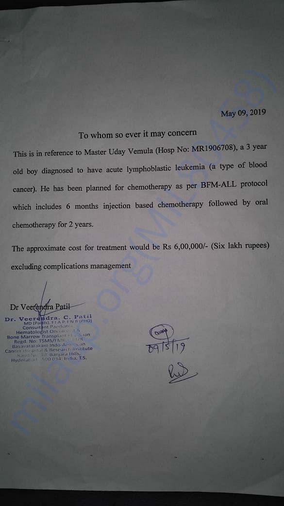 Letter From Basavatarakam Indo American Cancer Hospital & Research Ins