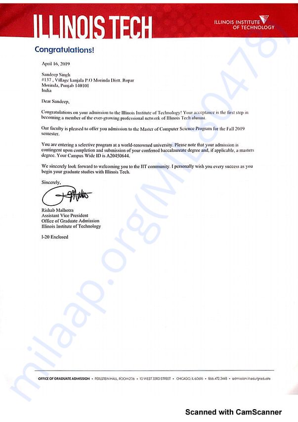 Admission letter