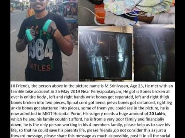 Help My Friend, Srinivasan, Recover From A Major Accident