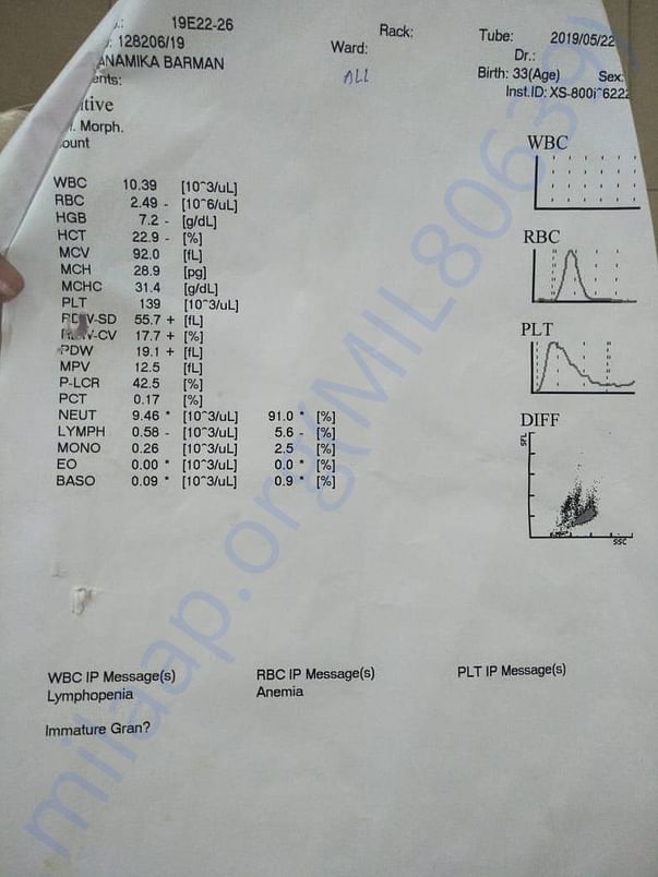 One of her diagnosis reports