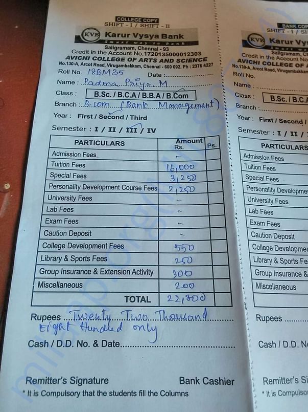 Fees details.