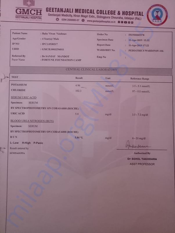 Serum Uric Acid Test Report