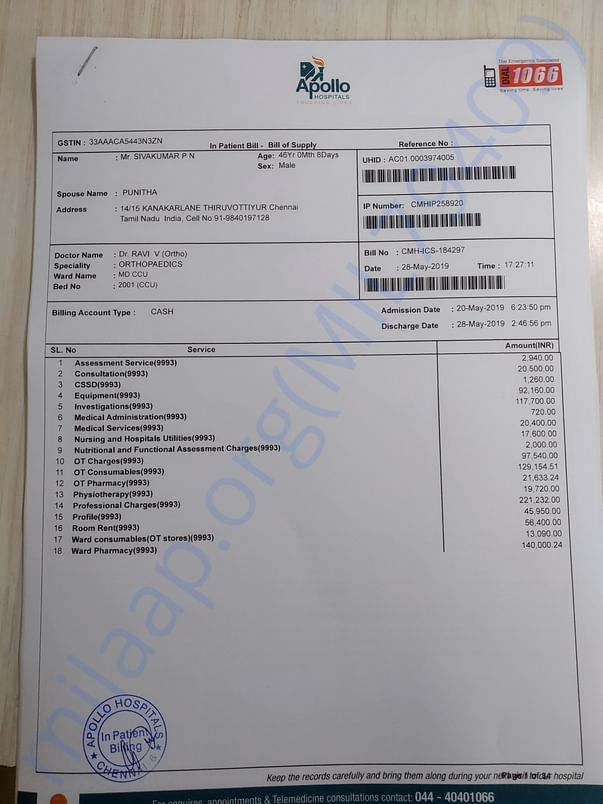 Apollo hospital bills