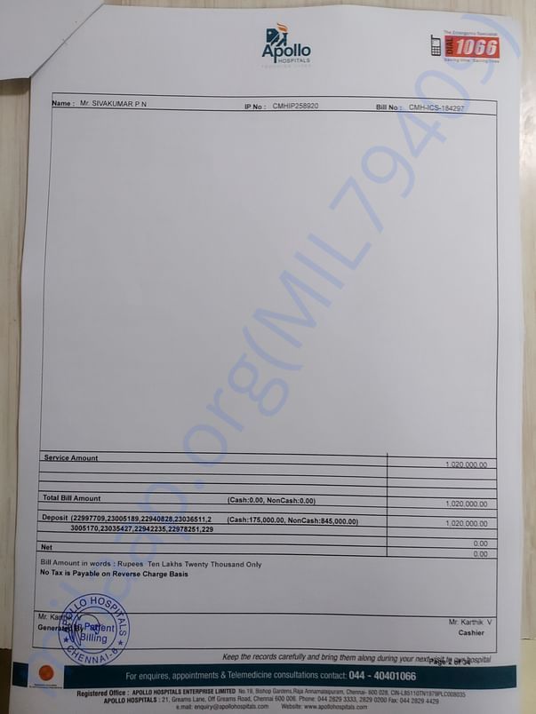Apollo hospital bills