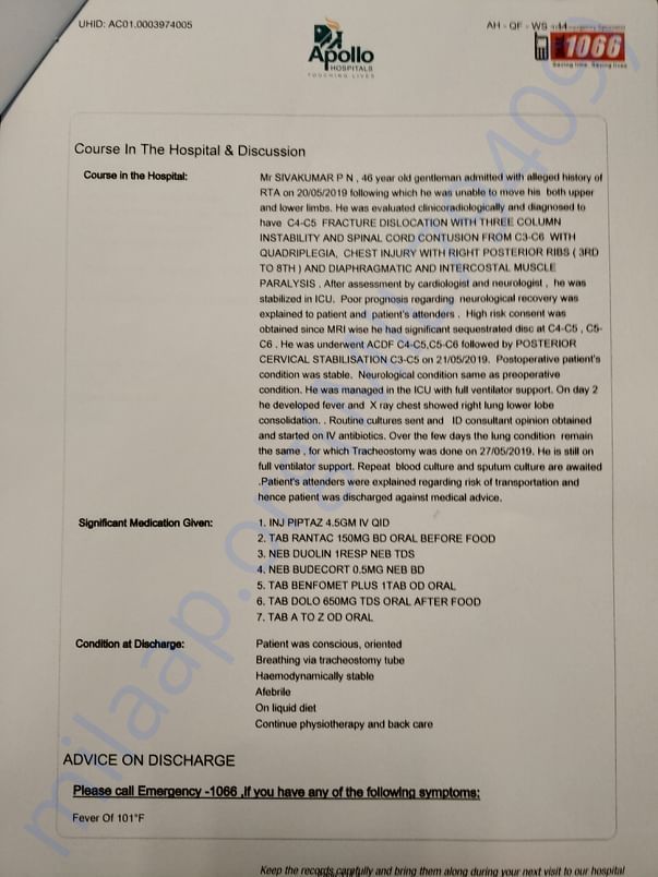 Apollo hospital discharge summary