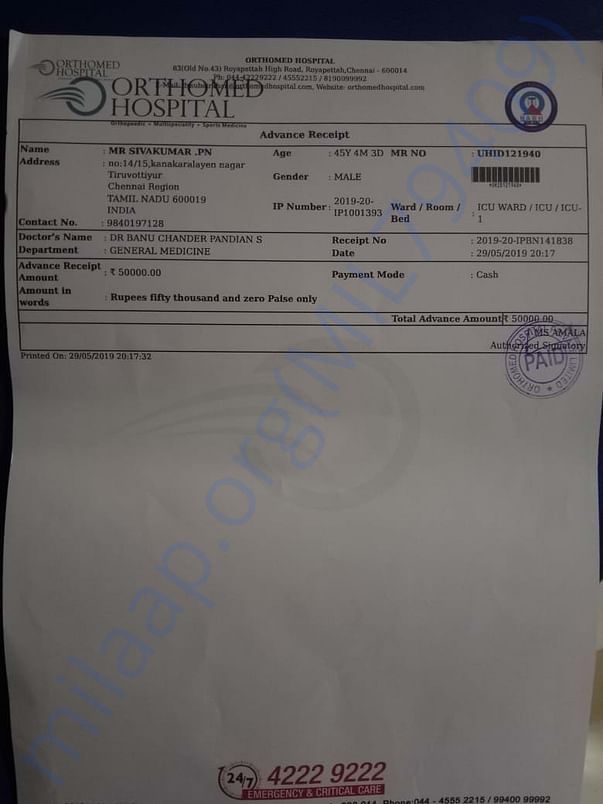 Orthomed hospital bill
