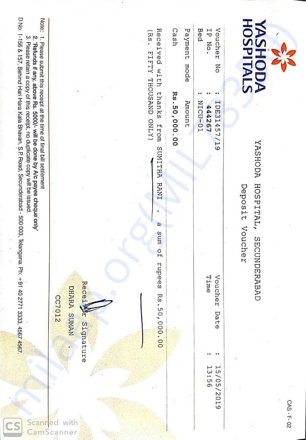 Bill receipt