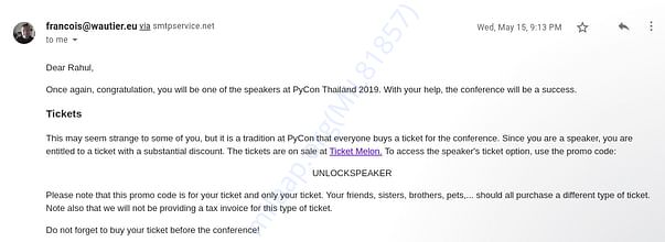 This is the invitation mail from the PyCon organizer