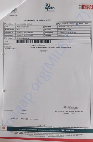 Apollo Hospitals, Chennai reports