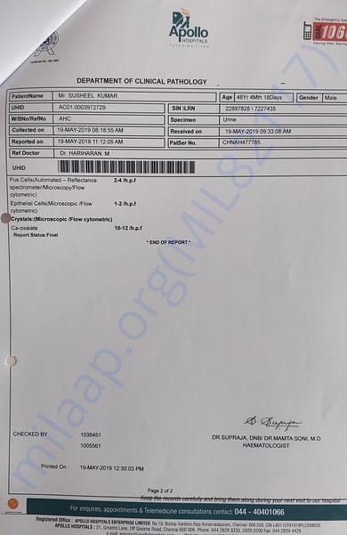 Apollo Hospitals, Chennai reports
