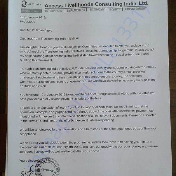Admission letter