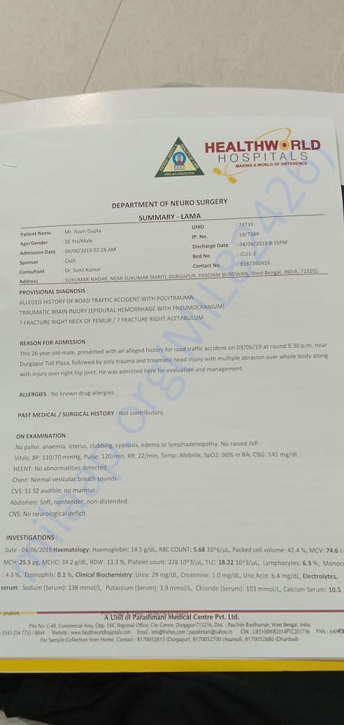 Medical report of Ayon Gupta