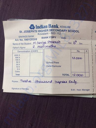Suriya prakash’s fee due