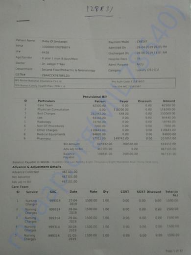 Latest Hospital bill