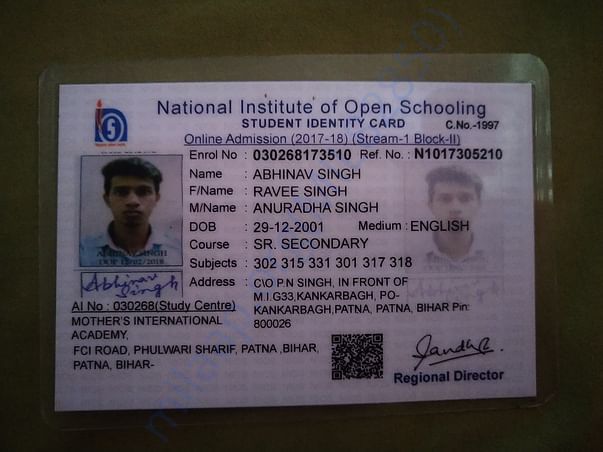 NIOS ID CARD