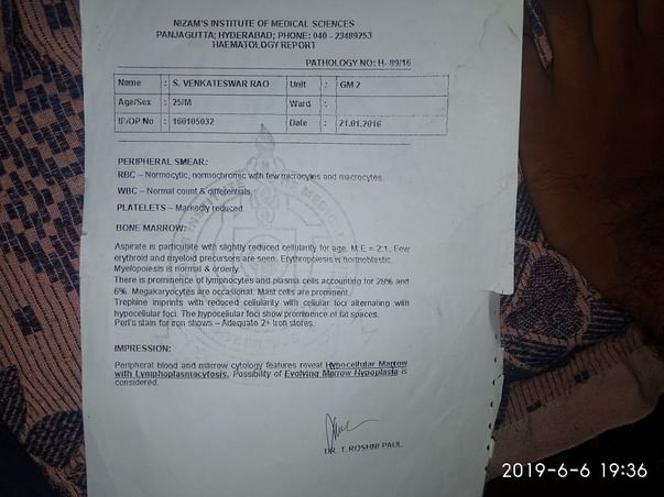 Help Venkateswararao Recover From Aplastic Anemia