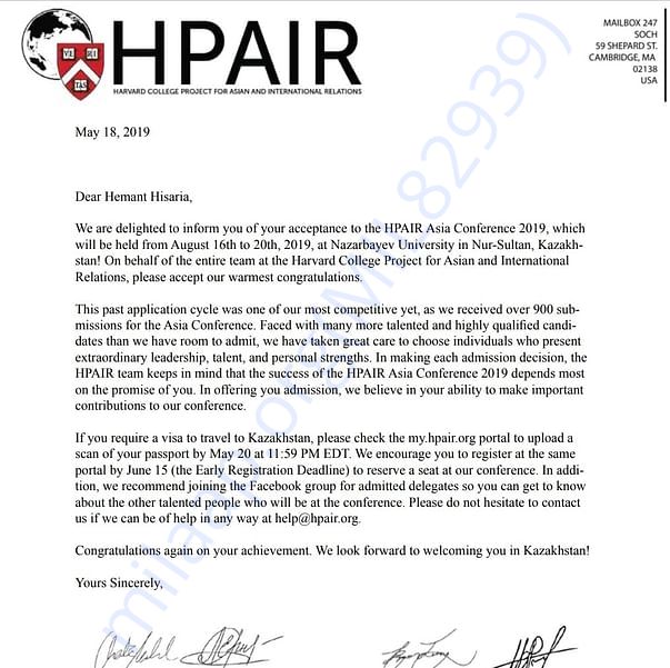 Admission letter