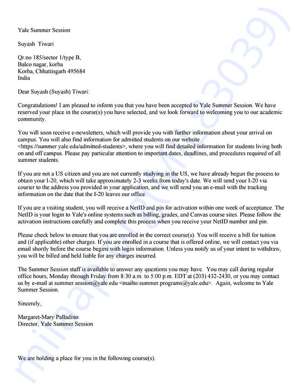 Admission letter