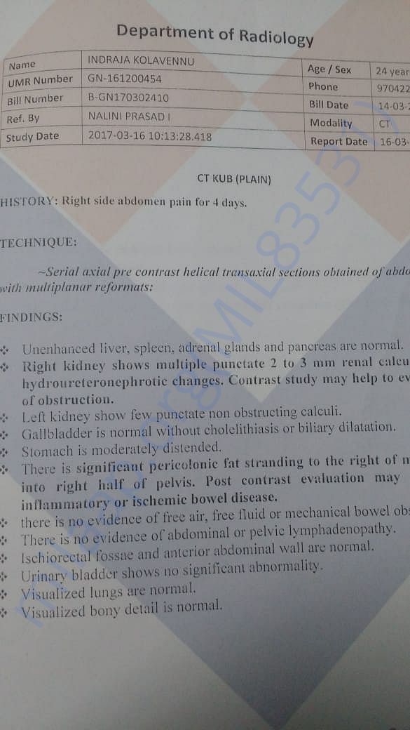 CT KUB(PLAIN) Report