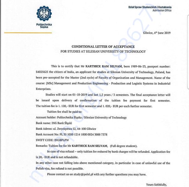 Admission letter