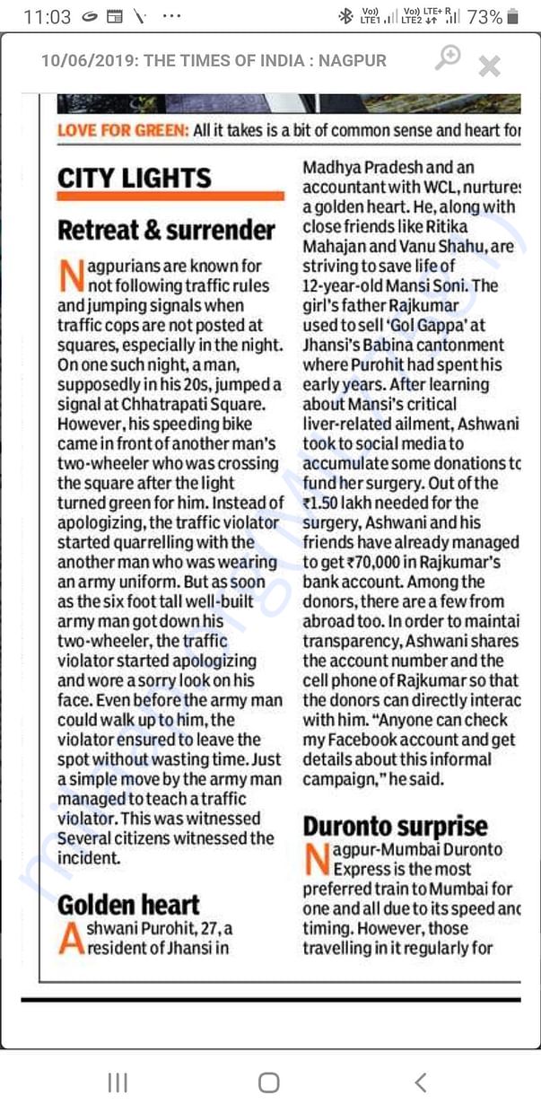Times of India covered manshi