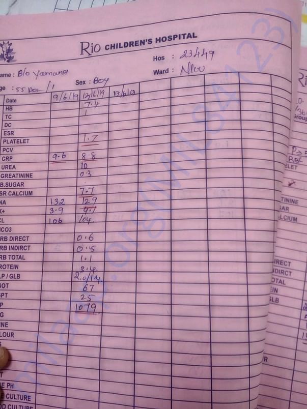 Latest test report from hospital file