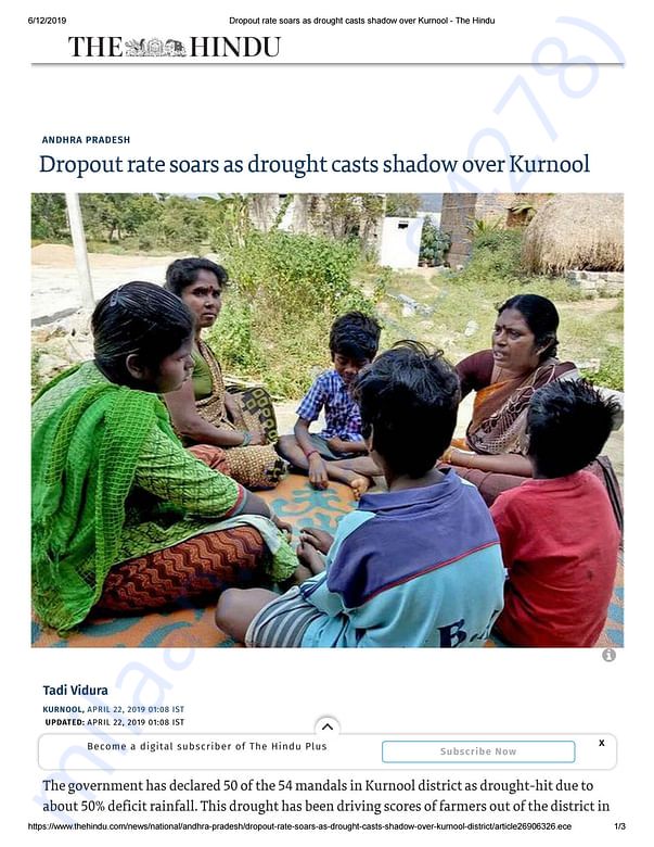 HINDU ARTICLE ON ANDHRA PRADESH DROUGHT 2019