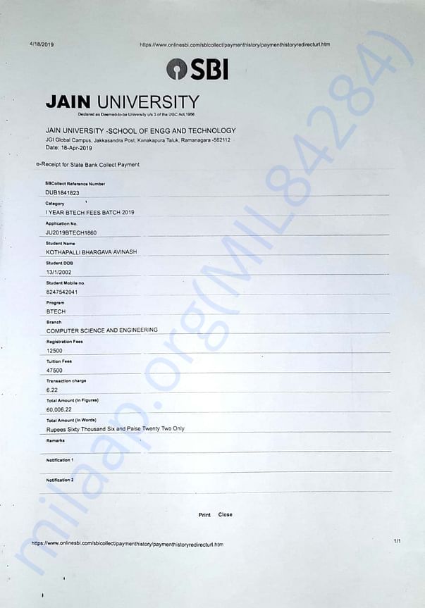 Registration fees paid to the college