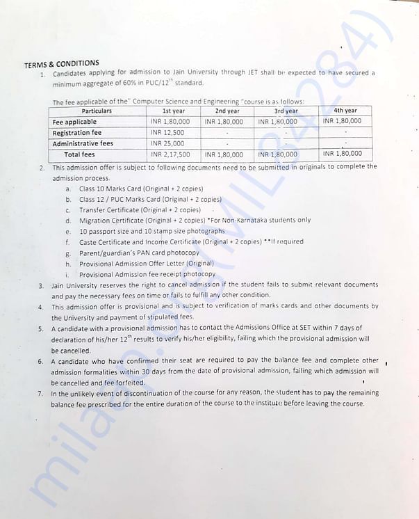 fees details. total fees to be paid excluding hostel