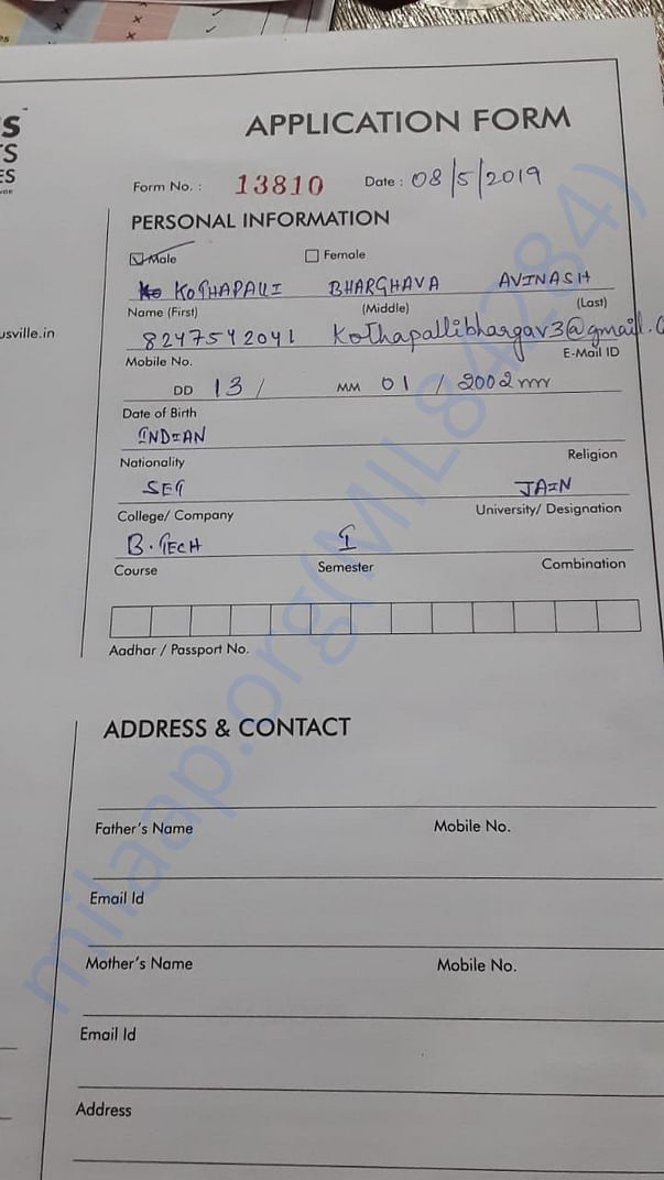 Hostel payment reciept