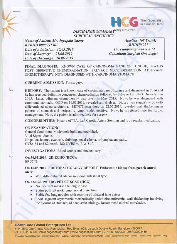 Surgery Discharge summary