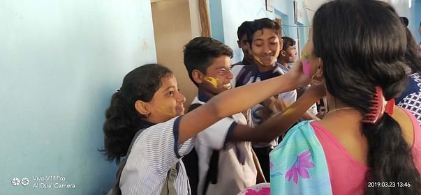 Students and Teacher's Holi Celebration