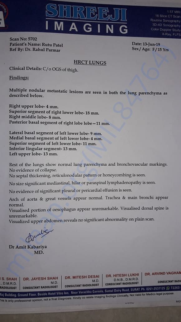 Report of HRCT scan lung