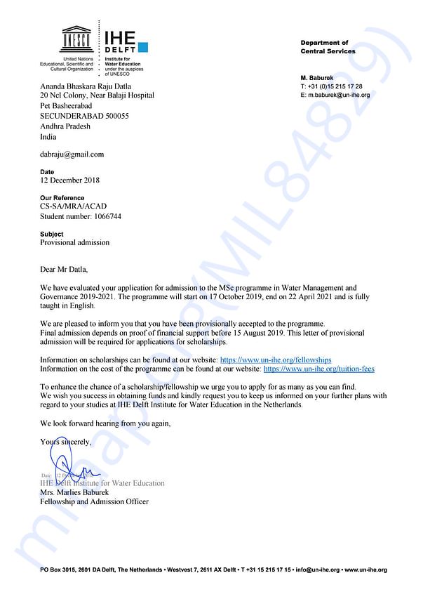 Admission letter
