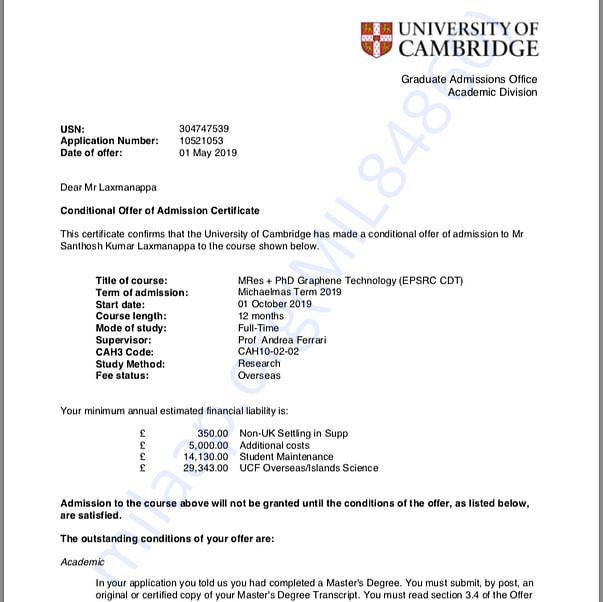 Admission letter