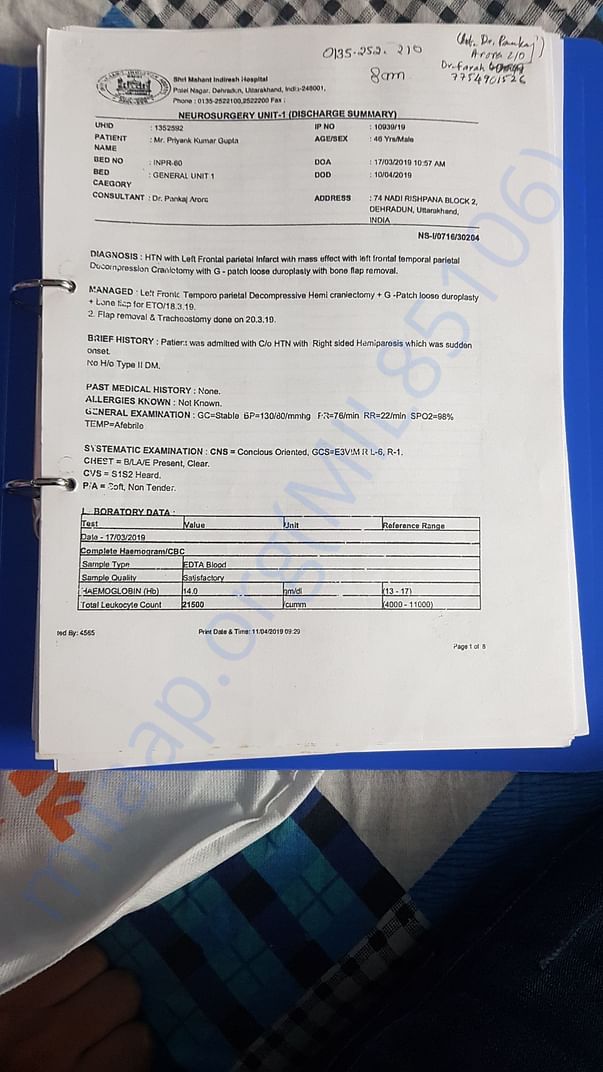The discharge summary of priyank kumar gupta