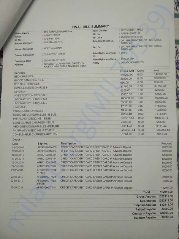 Bill Summary- 1st Chemotherapy