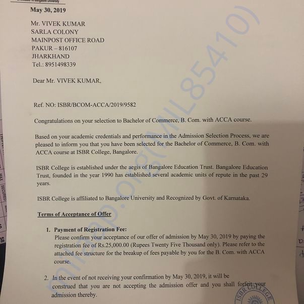 Admission letter
